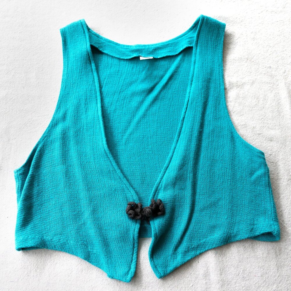Vintage 90s Teal Boho Vest | CottageCore | Shabby Chic